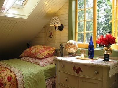 Reminds me of a country cottage bedroom. Love the yellow windows. #stylecure Attic Bedrooms, Attic Renovation, Attic Spaces, Attic Remodel, Attic Bedroom, Attic Rooms, Pretty Room, House Room, Dream Rooms