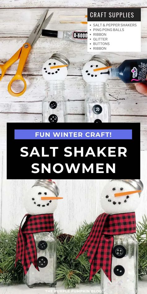 Salt And Pepper Shakers Snowmen, Salt Pepper Shakers Crafts, Salt And Pepper Shakers Crafts Easy Diy, Salt And Pepper Crafts, Dollar Tree Salt And Pepper Shaker Crafts, Salt Shaker Ornaments, Salt And Pepper Snowmen, Salt Shaker Snowman Diy, Salt And Pepper Shakers Crafts