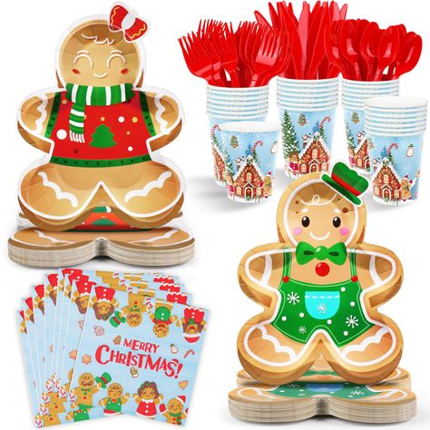 PRICES MAY VARY. Merry Christmas Party Supplies: includes 48 pieces of 9-inch dessert paper plates in different Xmas styles, 24 pieces of napkins measuring about 6.5 x 6.5 inches/16.5 x 16.5 cm, 24 pieces of paper cups, 72 sets of plastic cutlery, 168 pieces in total; our unique and creative tableware set will give your family and friends a joyful Christmas gathering! Unique Christmas Design: our gingerbread Christmas set features various Xmas elements pattern, including gingerbread man, Christm Gingerbread Christmas Party, Outdoor Christmas Party, Plastic Knife, Christmas Cookie Party, Gingerbread House Parties, Gingerbread Party, Christmas Paper Plates, Christmas Party Themes, Kids Christmas Party