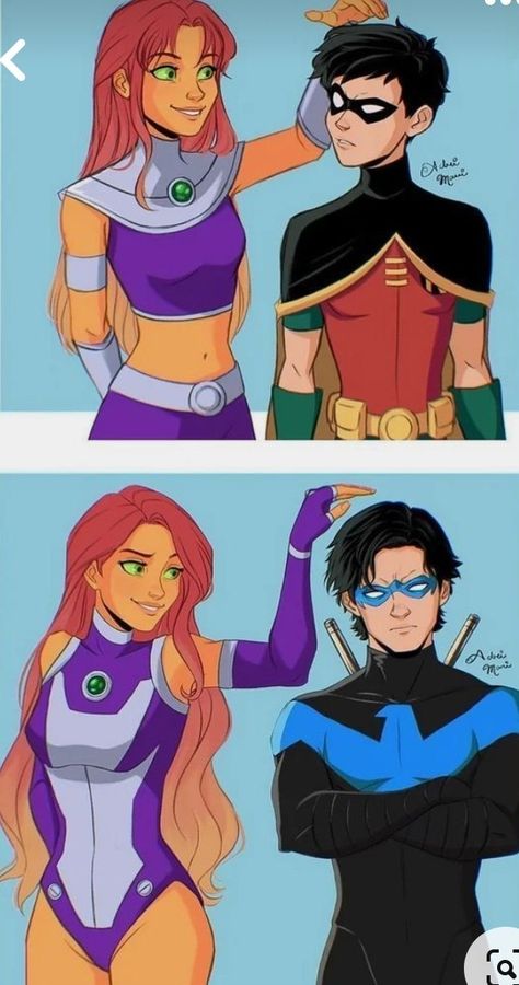 Teen Titans Love, Nightwing And Starfire, Original Teen Titans, Teen Titans Fanart, Image Spiderman, Teen Titan, Univers Dc, Dc Comics Artwork, Batman Family