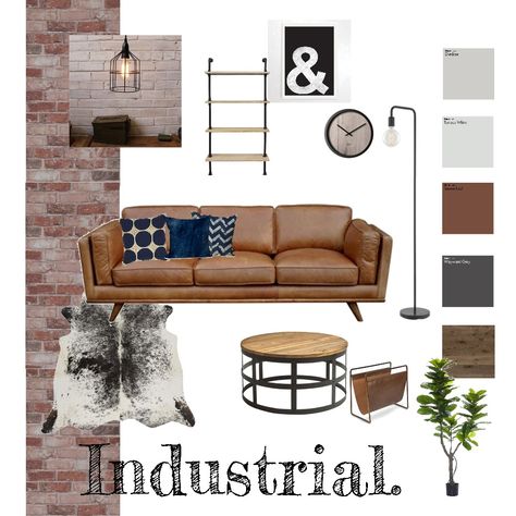 View this Interior Design Mood Board and more designs by Priscilla De Luca on Style Sourcebook Style Sourcebook, Industrial Style Interior Design, Industrial Living Room Design, Industrial Style Living Room, Modern Industrial Interior, Industrial Style Interior, Mood Board Interior, Modern Industrial Decor, Design Mood Board