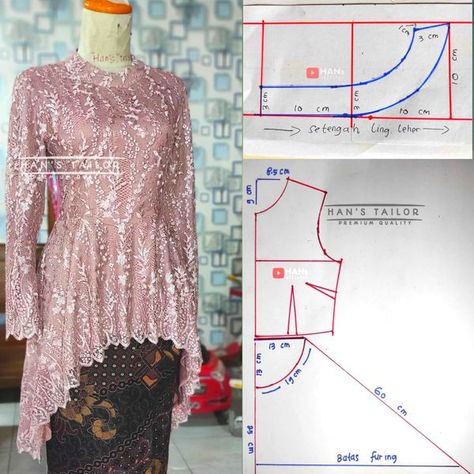 Brokat Atasan, Pola Kutu Baru Modern, Kebaya Brukat, Pola Kebaya, Brokat Modern, Diy Pattern, Dress Sewing Patterns, Blouse Styles, Sewing Dresses