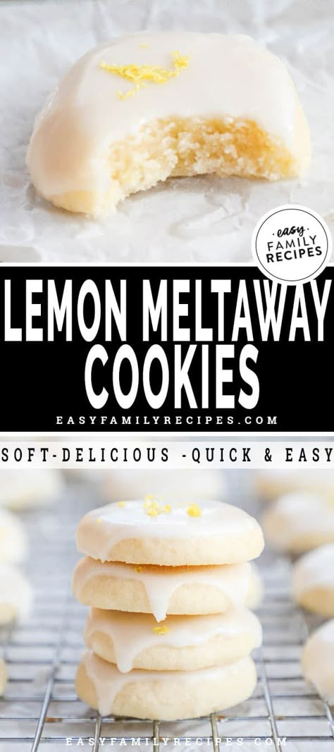 BEST COOKIE EVER! These Lemon Meltaway Cookies literally melt in your mouth! They are super soft and wonderfully coated with a sweet glaze, but the best part is the absolutely perfect fresh lemon flavor. SO GOOD! These cookies are quick and easy to make with only a few ingredients. They are light and chewy and perfect for spring and summer. If you share them with friends make sure to keep the recipe handy because everyone will ask you to share this easy lemon cookie recipe! Lemon Meltaway Cookies, Lemon Cookies Easy, Meltaway Cookies, Lemon Cookies Recipes, Best Cookies Ever, Sweet Glaze, Lemonade Braids, Lemon Dessert Recipes, Cookies Easy