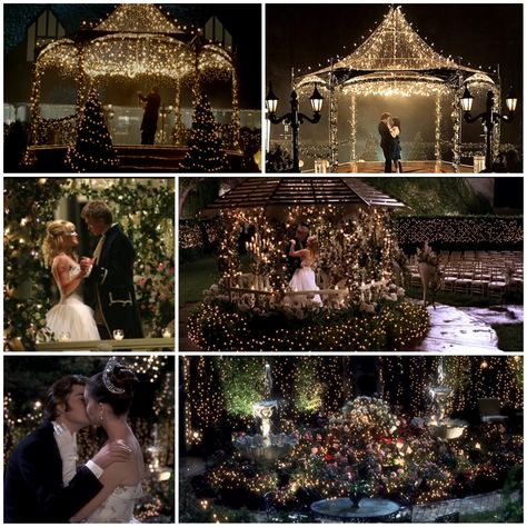 Movies (Cinderella Story and Princess Diaries) mixed with reality.  Lighted Gazebo and garden. Cinderella Story Movies, Twilight Wedding, Hot Tub Gazebo, Cinderella Story, A Cinderella Story, Wedding Mandap, Sparkly Wedding, First Communion Dress, Princess Diaries