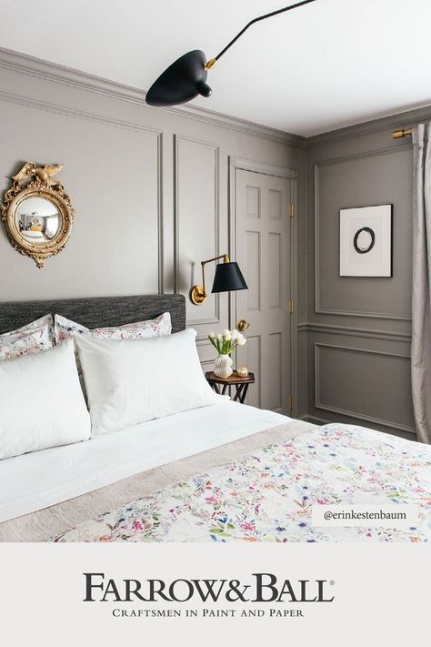 This bedroom from @erinkestenbaum elevates cosy to a whole new level. The rich, mid grey walls painted in Worsted are the perfect backdrop for the luxurious gold accents and pop of colour from the bedspread, creating a space that feels both refined and welcoming. Clean Bedroom Ideas, Romantic Farmhouse, Mattress Box, Simple Is Beautiful, Sleep Is Important, Boho Traditional, Get Some Sleep, Purbeck Stone, Bedroom Beautiful