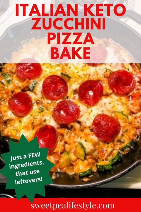 Keto Italian Pizza Zucchini Bake is a humble supper, prepared in less than half an hour, and full of low-carb favorites. Layers of zucchini and onions with grilled chicken are topped with marinara, cheese, and pepperoni! great for using up leftover meal-prepped grilled chicken, and all the zucchini you're growing in your garden, too! Top with whatever pizza toppings you love most! Zucchini Pizza Bake | Keto Pizza Recipe | Low Carb Pizza Recipe | new Recipe with Leftovers Layered Zucchini Recipes, Zucchini Pepperoni Casserole, Pizza Topped Chicken, Zucchini And Onions, Pizza Zucchini, Pepperoni Chicken, Pepperoni Recipes, Zucchini Bake, Keto Italian