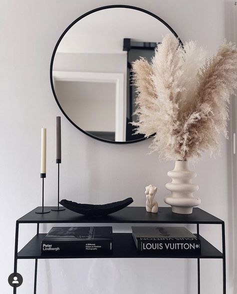 Black Circle Mirror, Circle Mirror Wall, Vanity Living Room, Mirror For Entryway, Frame Circle, Black Living Room Decor, Brown Couch Living Room, Boho Apartments, Circle Mirror