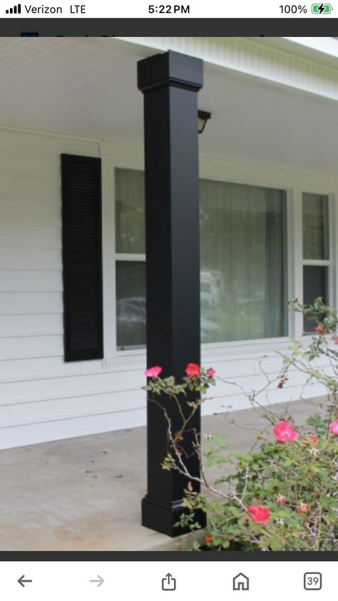 Front Porch Posts Columns Ranch Style, Black Porch Posts Columns, Black Porch Posts, Front Porch Posts Columns, Porch Transformation, Honeybee Design, Deck Railing Kits, Front Porch Posts, Building Styles