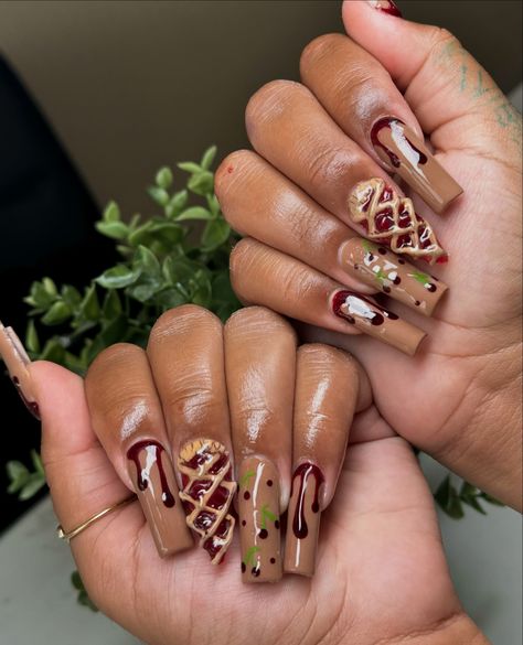 Cherry pie 🍒 inspo 🤩 • #nails #cherry #cherrypie #3dnailart #trendynails #explore #explorenails Chocolate Drip Nails, Pie Nails, Nails Cherry, Drip Nails, Chocolate Drip, Cherry Pie, 3d Nail Art, Trendy Nails, Apple Pie