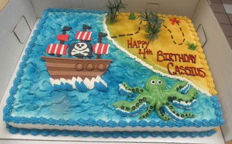 Pirate Sheet Cake, Red Message, Pirate Ship Cakes, Mermaid Pirate Party, Pixie Party, Bday Party Kids, Birthday Sheet Cakes, Pirate Cake, Happy 10th Birthday