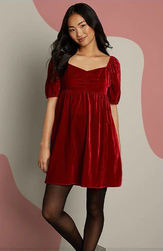 Anglaise For Days Fit And Flare Dress | ModCloth Velvet Babydoll Dress, Vintage Style Swimwear, Red Holiday Dress, Character Clothing, Casual Dresses Plus Size, My Sweetheart, Midi Dress Plus Size, Plus Size Party Dresses, Eve Dresses