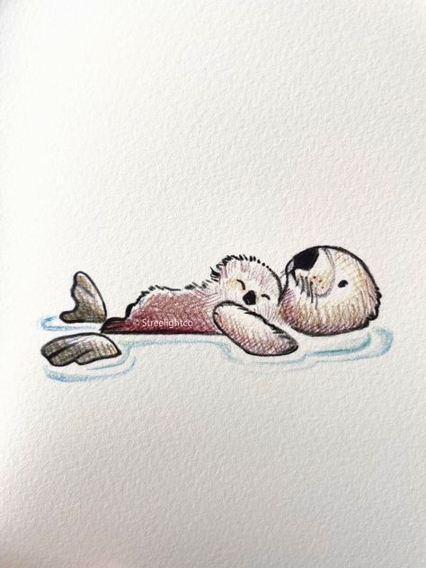 Otter Drawing Tutorial, Sea Otter Sketch, Otter Swimming Drawing, Easy Otter Drawing, Otter Drawing Sketches, Otter Drawing Simple, Otters Drawing, Witches Hat Doodle, Cute Otters Drawing