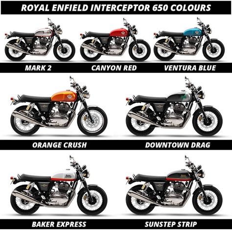 AcarAutomotive on Instagram: “Guys check the striking colours of all new Royal Enfield Interceptor 650 which now gets 7 colours option to choose tell us guys which…” Royal Enfield Interceptor 650 Custom, Interceptor 650 Royal Enfield, Royal Enfield 650, Royal Enfield Interceptor 650, Royal Enfield Interceptor, Interceptor 650, Modern Bike, Dream Bike, Custom Bike