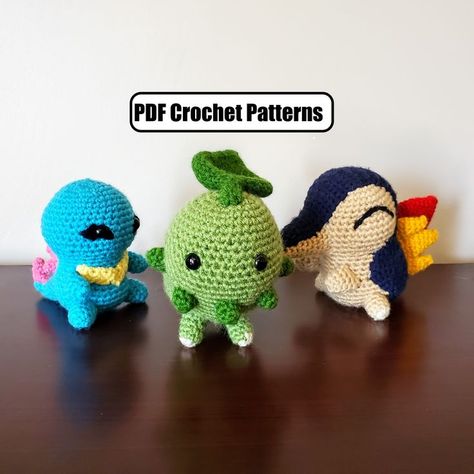 Generation 2 amigurumi crochet pattern set, includes: Chikorita, Cyndaquil, and Totodile! Cyndaquil Crochet, Cyndaquil Crochet Pattern Free, Cyndaquil Crochet Pattern, Starter Pokemon, Pokemon Amigurumi, Pokemon Crochet, Pokemon Crochet Pattern, Crochet Pokemon, Pokemon Pattern