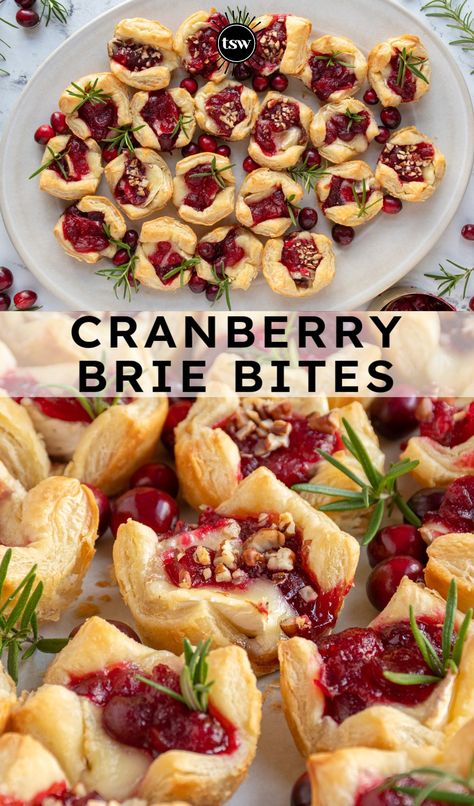 Brie Bites Puff Pastry, Brie Pastry, Appetizer Christmas, Melted Brie, Cranberry Brie Bites, Cranberry Bites, Pastry Bites, Brie Cranberry, Brie Puff Pastry