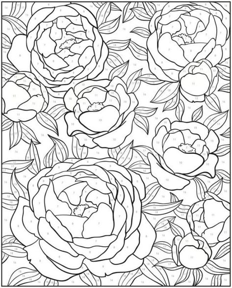 Color By Number for Adults | Free Printable Adult Color By Number, Color By Number Printable, Flower Drawing Design, Book Artwork, Adult Colouring Pages, Dover Publications, Doodle Coloring, Color By Numbers, Color By Number