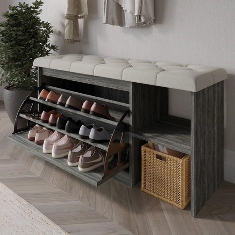 Shoe Bench Ideas, Shoe Storage Under Bench, Front Door Shoe Storage, Benches With Storage, Shoes Bench, Shoe Chair, Storage Shoes, Shoe Storage Small Space, Shoe Bench Entryway