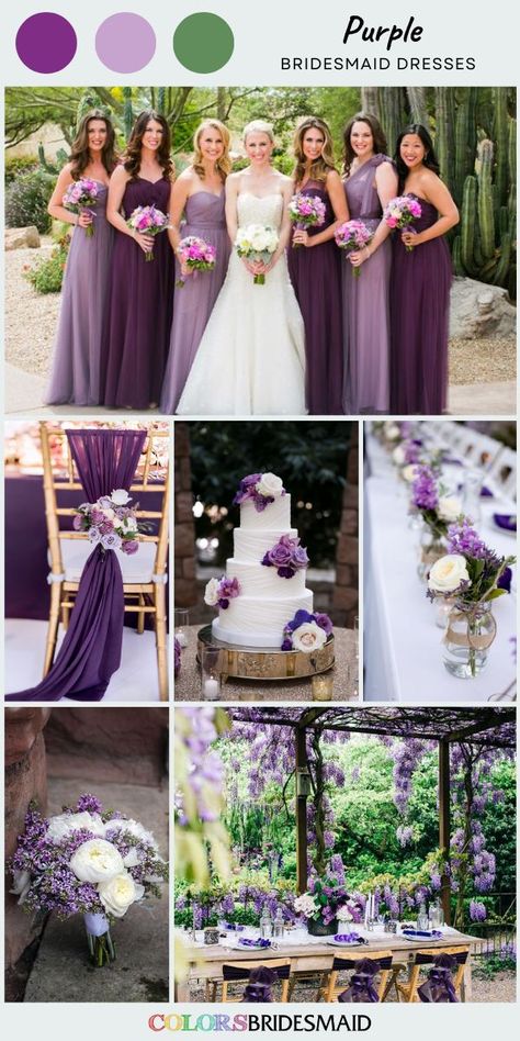 Purple bridesmaid dresses on sale under $100, in 600+ custom-made styles and all sizes, white and purple flowers bouquet, wedding centerpieces, wedding cake decoration and wedding chair sash decor. #colsbm #bridesmaids #bridesmaiddresses #weddingideas #purplewedding #weddingcenterpieces #weddingcake #weddingtabledecor #bouquet #purpledress b2203 Dark Purple Wedding Theme, Purple Flowers Bouquet, Wedding Chair Sash, Plum Purple Wedding, White And Purple Flowers, Dark Purple Wedding, Purple Bridesmaid Dress, Wedding Color Palettes, Lavender Bridesmaid Dresses