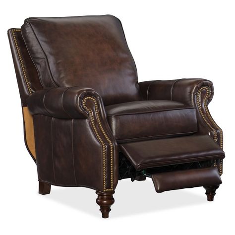 Hooker Furniture Leather Recliner & Reviews | Birch Lane Brown Leather Recliner, Leather Recliner Chair, Leather Recliner, Hooker Furniture, Wood Trim, Club Chair, Leather Furniture, Top Grain Leather, Sedona