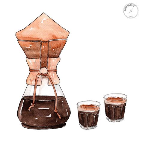 Good objects -Multiple cups of coffee- day @the_chemex #chemex #watercolor #watercolor_daily #illustration Good Objects, Objects Illustration, Coffee Poster Design, Coffee Watercolor, Coffee Drip, Coffee Art Print, Coffee Cup Art, Coffee Icon, Icon Ideas