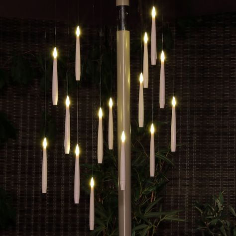 Magic Floating Candle Chandelier Floating Candles Chandelier, Hanging Candle Lights Wedding, Ceiling Floating Candles, Outdoor Christmas Chandelier, Candle Hanging Ideas, Led Candles Decor Ideas, Esoteric Science, Chandelier Outdoor, Wire Lighting