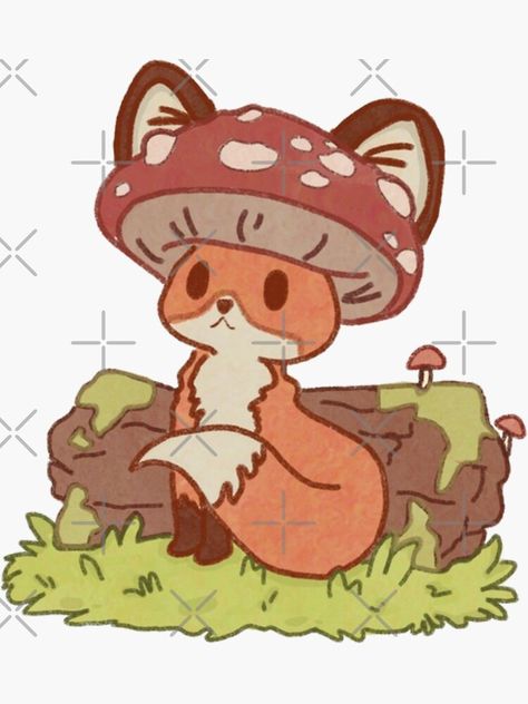 "Mushroom Fox Cottagecore Sticker" Sticker for Sale by CharlotteRCraft | Redbubble Fox Mushroom Art, Fox And Mushroom, Cottagecore Aesthetic Doodles, Mushroom Cottagecore Aesthetic, Fox Doodle, Cottagecore Stickers, Cottagecore Animals, Fox Sketch, Fox Drawing