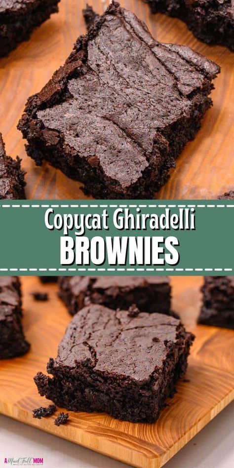 Incredibly rich, fudgy, and easy to make, you will permanently ditch the boxed brownie mix after making these Copycat Ghirardelli Brownies. Copycat Brownies Recipe, Ghirardelli Brownies Copycat, Extra Fudgy Brownies, Box Brownies With Caramel, Giardelli Brownie Mix Recipes, Copycat Ghiradelli Brownie Mix Recipes, Best Brownie Recipe Homemade Moist, Ghiradelli Brownie Recipes, Diy Brownie Mix Recipes