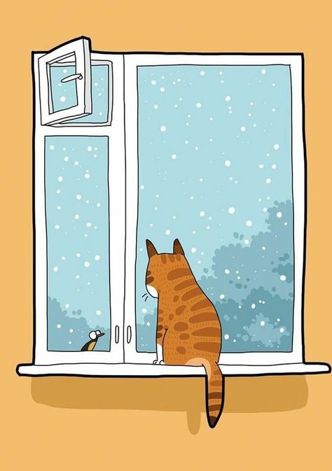 Window Illustration, Scared Cat, Cat Comics, Kids Art Class, Cat Stories, Cat Artwork, Funny Cats And Dogs, Cat Wallpaper, Cat Diy