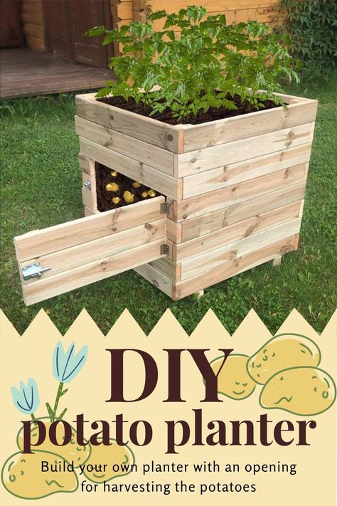 Wooden Potato Planter, Pallet Potato Planter Diy, Pallet Potato Planter, Trending Woodworking Projects, Easy Vegetable Garden Ideas On A Budget, Cheap Diy Garden Ideas Homemade, Potato Planter Box Diy, Diy Herb Garden Planter, Potato Boxes Diy