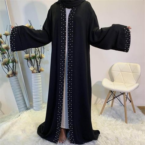 Muslim Fashion Abayas, Abaya Cardigan, Abaya Noir, Abaya Black, Abaya Kimono, Moroccan Kaftan, Plain Dress, Long Sleeve Maxi, Casual Party