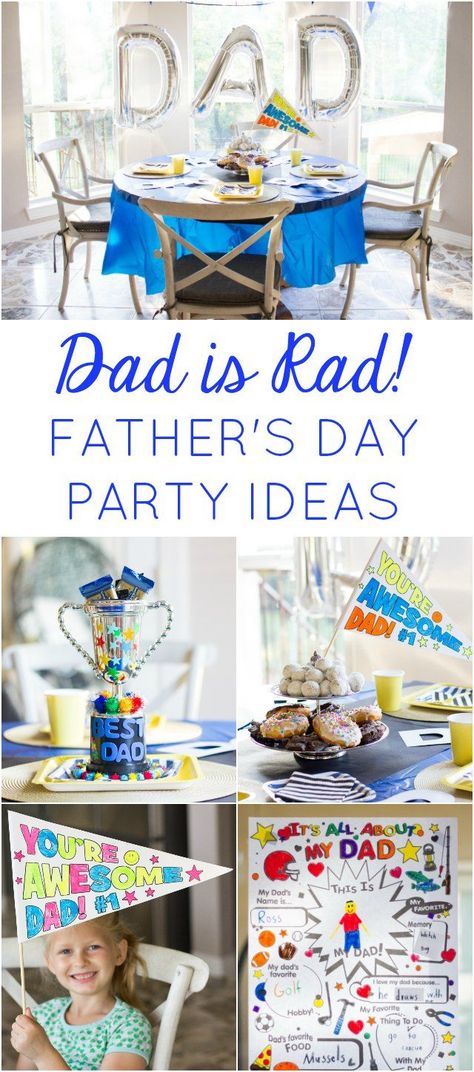 Surprise dad on Father's Day with a Dad is Rad party in his honor! This post is full of easy and handmade Father's Day gift ideas. Father's Day Party, Fathers Day Brunch, Handmade Father's Day Gifts, Gifts For Dad From Daughter, Diy Father's Day, Day Party Ideas, Party Ideas For Kids, Diy Father's Day Gifts, Father's Day Diy