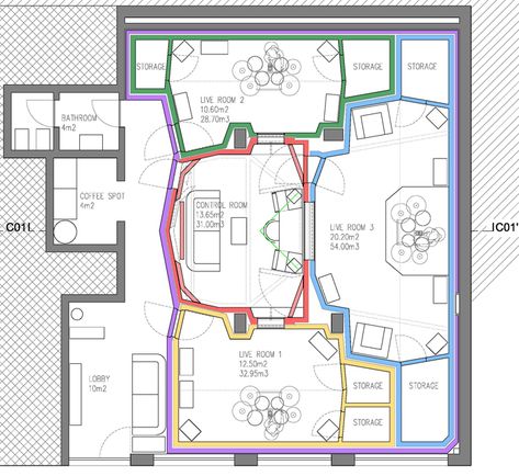 Music Studio Floor Plans, Music Studio Building, Recording Studio Floor Plan, Recording Studio Design Layout, Band Practice Room, Studio Music Design, Small Recording Studio, Music Studio Design, Studio Floor Plans