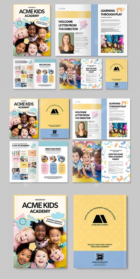 Kindergarten Brochure Template, Print Templates | GraphicRiver Kindergarten Brochure, Welcome Letters, Booklet Design, Learning Through Play, Educational Materials, Print Templates, Brochure Template, Kids Learning, Kindergarten