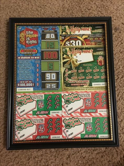 Perfect White Elephant Gift! $15 worth of lotto scratchers and $1 frame from the dollar tree. Scratchers Christmas Gift Ideas, Lotto Scratchers Gift Ideas, Scratcher Gift Ideas, Business Gift Baskets, Lottery Ticket Gift, Yankee Swap, Shower Baskets, Xmas Gifts For Him, Bad Gifts