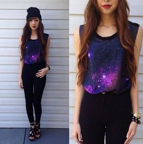 Cosmos Outfit, Muscle Tee Outfits, Galaxy Things, Galaxy Crafts, 2014 Aesthetic, Galaxy Outfit, Galaxy Stuff, Galaxy Shirt, Dope Clothes