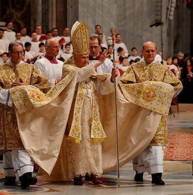 The Pope, wearing a fabulous vintage chiffon-lined Dior gold lame gown  over a silk Vera Wang empire waist tulle cocktail dress, accessorized with a three-foot House of Whoville hat and  the ruby slippers Judy Garland wore in the Wizard of Oz, on his way to tell us it's Wrong to be Gay. Tulle Cocktail Dress, Pope Benedict Xvi, Pope Benedict, The Pope, Ruby Slippers, Holy Father, Roman Catholic Church, Pope Francis, Roman Catholic