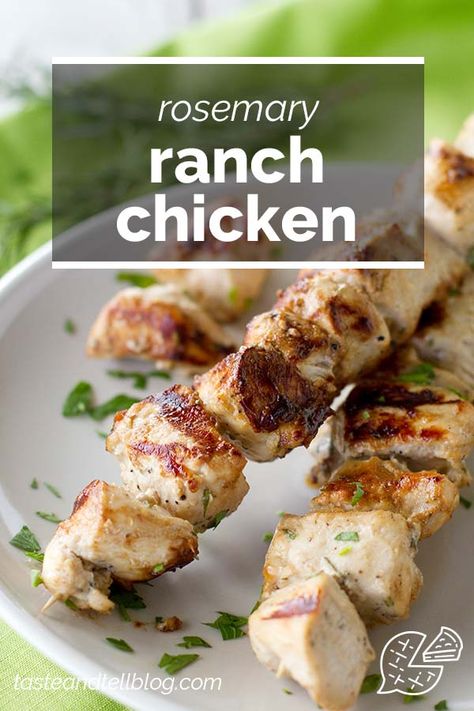 A simple marinade packs a ton of flavor in these super simple Rosemary Chicken Skewers that can be turned into a Chicken Flatbread Sandwich with Balsamic Ranch the next day! #recipe #grilling #chicken Kabobs Marinade, Oven Chicken Kabobs, Rosemary Ranch Chicken, Marinade Chicken, Simple Marinade, Grilling Chicken, Grilled Chicken Kabobs, Clean Dinners, Chicken Flatbread