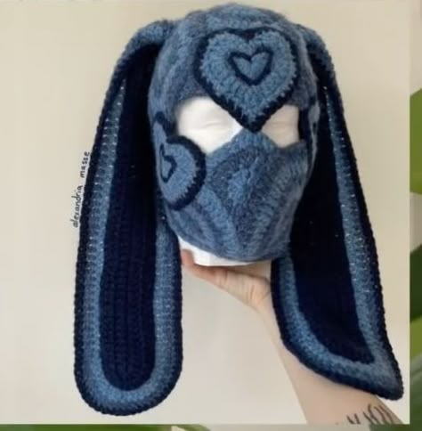 Crochet Bunny Balaclava, Alexandria Masse, Bunny Balaclava, Funky Hats, Mode Crochet, Crochet Inspo, Blue Crochet, Diy Crochet Projects, Crochet Bunny