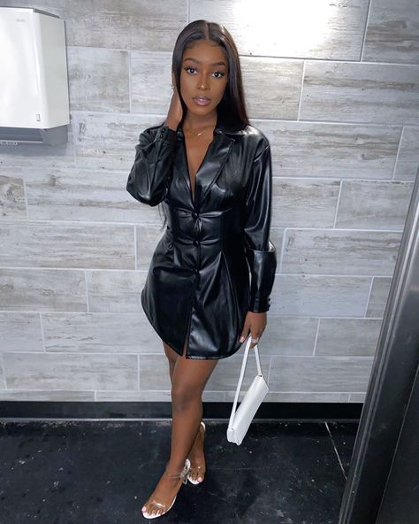 Angwi Tacho on Instagram: “He fell in love with a lit bih 🔥 • Link in bio to dress (linked in haul).” Black Leather Dress Outfit, Diy Dye Clothes, Leather Dress Outfit, 18th Birthday Outfit, Date Night Outfit Classy, Black Leather Dress, Birthday Outfit For Women, Black Attire, Classy Fits