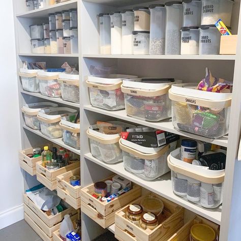 Organised Pantry, Organisation Labels, Pantry Plans, Kmart Home, Pantry Containers, Pantry Organisation, Custom Pantry, Stackable Storage Boxes, Organisation Ideas