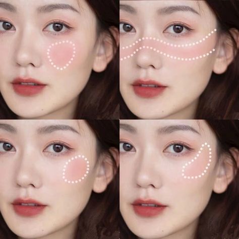 Blush Makeup Tutorial, Blush Tutorial, Painting Methods, Blusher Makeup, Korean Makeup Tutorials, Eye Makeup Looks, Cute Eye Makeup, Beauty Makeup Tutorial, Diamond Face Shape