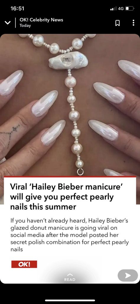 Hayley Bieber Wedding Nails, Formal Event Nails, Bieber Nails Pearl, Hailey Bieber Nails Pearl, Hailey Bieber Nails Pearl Square, Hailey Bieber Nails Pearl Short, Bachelorette Nails, Wedding Day Nails, Acrylic Nail Set