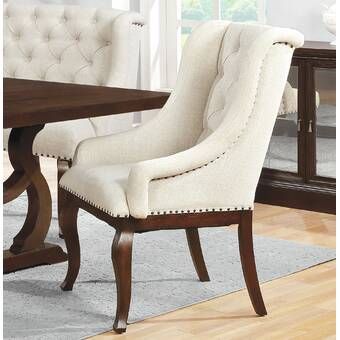 Canora Grey Thorsen Tufted Upholstered Arm Chair in Cream & Reviews | Wayfair Tufted Arm Chair, Solid Wood Dining Chairs, Coaster Furniture, Upholstered Side Chair, Solid Wood Dining Table, Upholstered Fabric, Upholstered Arm Chair, Laurel Foundry Modern Farmhouse, Dining Arm Chair