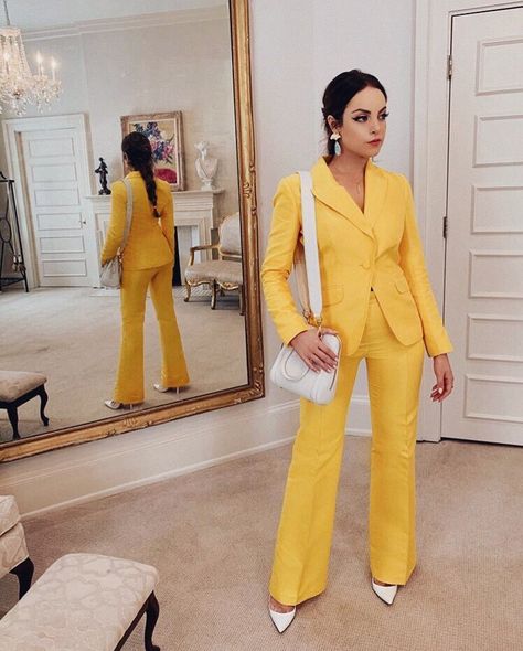 liz gillies archive on Twitter: "💛… " Mother Of The Bride Suits, Wedding Pantsuit, Dynasty Outfits, Fallon Carrington, Bride Suit, Liz Gillies, Yellow Suit, Parisienne Chic, Elizabeth Gillies