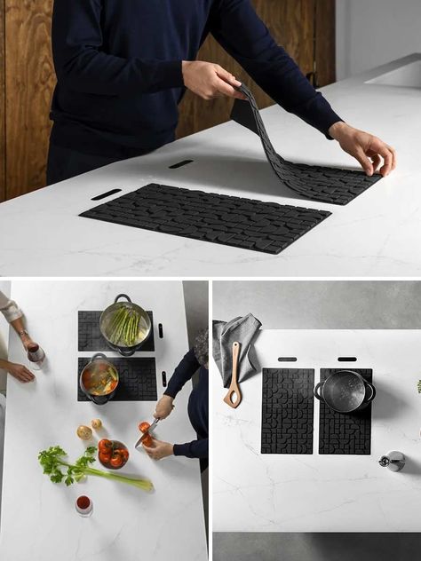 Imagine if you could take your induction stovetop off the counter and toss it in a drawer. Well, you can. Lapitec, an Italian company, has developed a way of hiding the induction cooktop underneath the stone kitchen counter. To use it, all you need is to place the silicone mats at their designated spots, fire them up, and cook. Hidden Induction Stove Top, Induction Cooktop Under Quartz, Induction Cooktop Under Counter, Induction Cooktop Under Granite, Convection Stove Top, Stovetop Kitchen Island, Induction Stove Top Island, Hidden Stove Top, Small Induction Cooktop