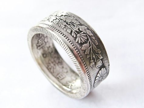 Japanese 50 sen Coin Rings, Metal Embossing, Ring Making, Engagement Ring Box, How To Make Rings, Coin Ring, Ring Ideas, Men's Rings, Ring Box