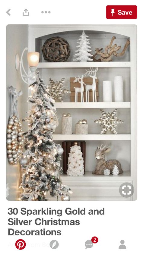 Christmas Shelf Decor, Diy Christmas Home Decor, Christmas Bookshelf, Classy Christmas Decor, International Christmas, Home Christmas Decor, Christmas Shelf, Christmas Home Decor Ideas, Silver Christmas Decorations