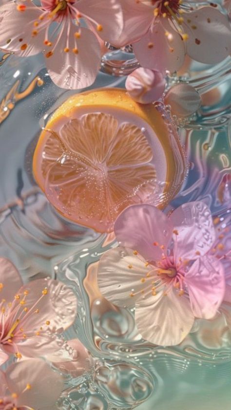 Fruits In Water Wallpaper, Summer Sunshine Aesthetic, Clear Wallpaper Iphone, Pink Grapefruit Aesthetic, Summer Fruits Aesthetic, Clear Water Aesthetic, Lemon Aesthetic, Dreamy Wallpaper, Lemon Wallpaper