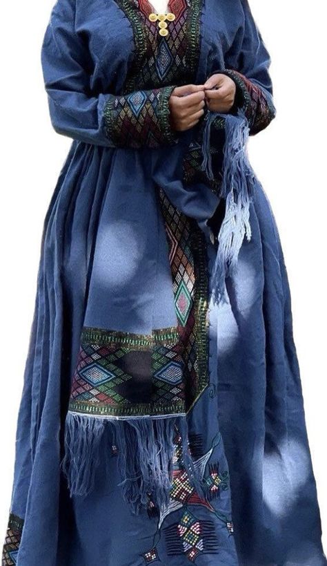 Curly Braided Hairstyles, Habesha Kemis, Dark Blue Dress, Traditional Attire, Ethiopia, Elastic Waist, Dark Blue, Blue Dresses, Braided Hairstyles