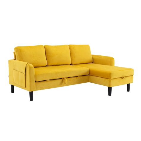 Resenkos L Shaped 4-Seat Sleeper Sectional Sofa Couch Pull-Out Bed and Storage Chaise Lounge, Yellow - Walmart.com Yellow Sofa Design, Bed And Storage, Storage Chaise Lounge, Sleeper Sectional Sofa, Yellow Sofa, Storage Chaise, Lounge Lighting, Pull Out Bed, Sectional Sleeper Sofa